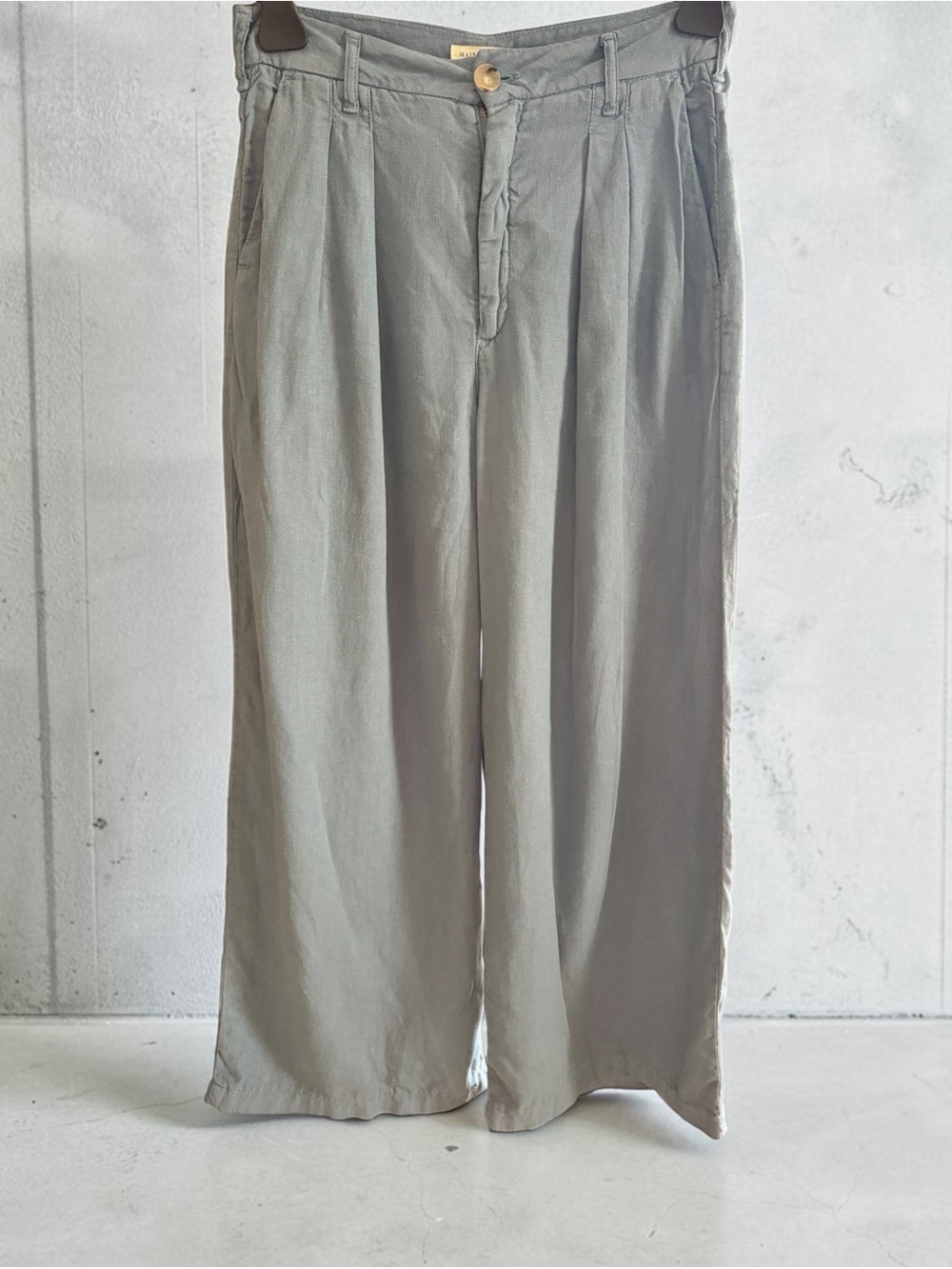 Maison Hotel Marisa Blue Gray 100% Linen Pleated Wide Leg Pants Size M